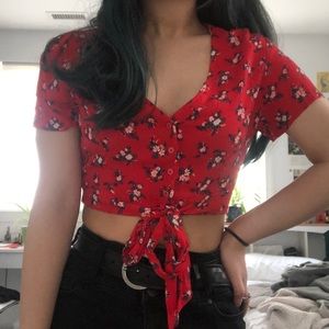 red floral crop top